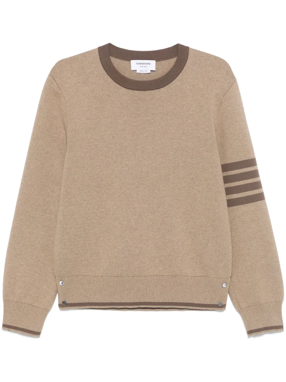 Thom Browne Milano Stitch Cotton Crewneck Sweater In Brown