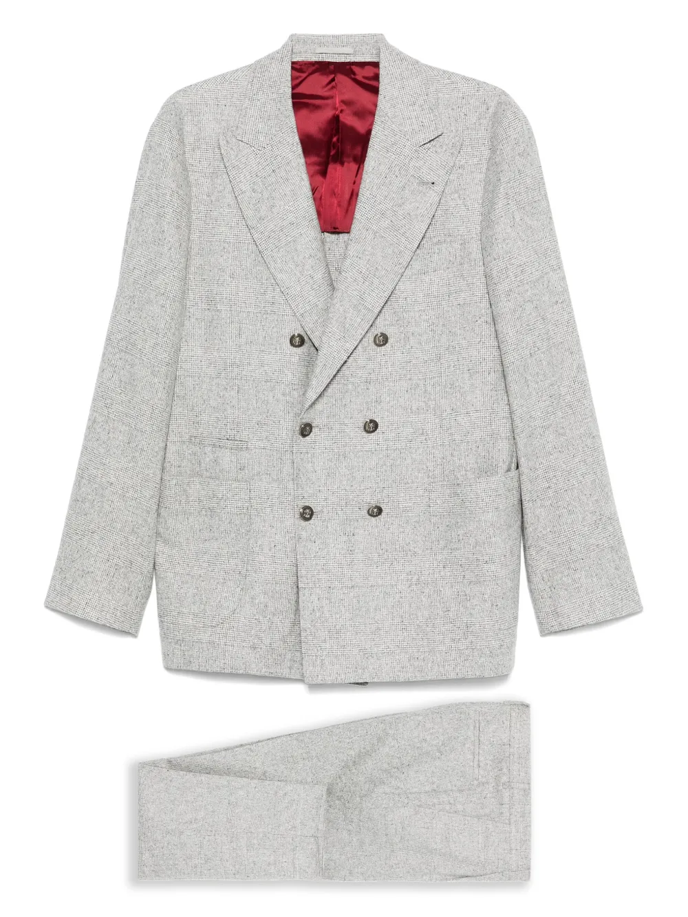Brunello Cucinelli Men Wool And Silk Double-breasted Suit In Gray