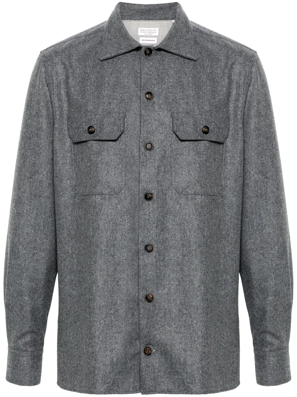 Brunello Cucinelli Wool Shirt With Straight Hem And Buttoned Hems