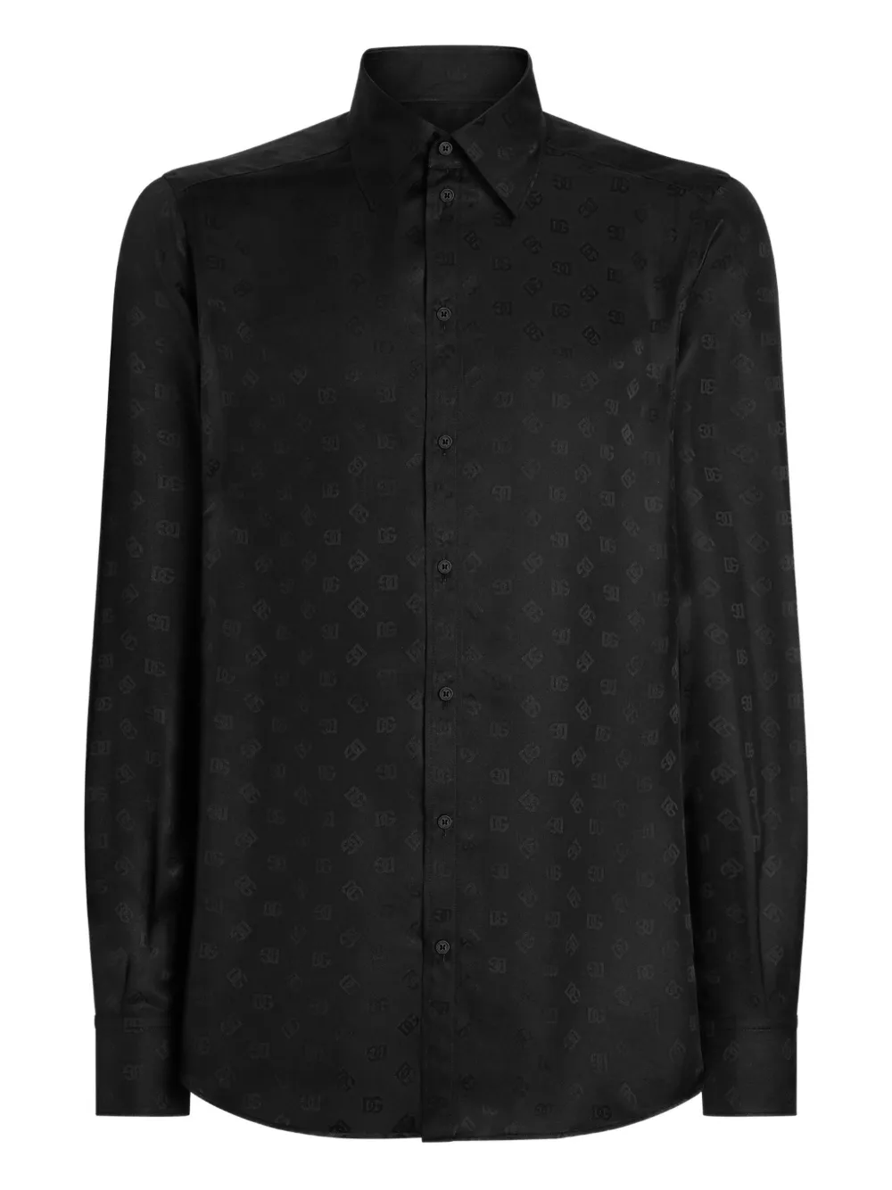 Dolce & Gabbana Pointed Collar Long Sleeves Subtle Pattern In Black