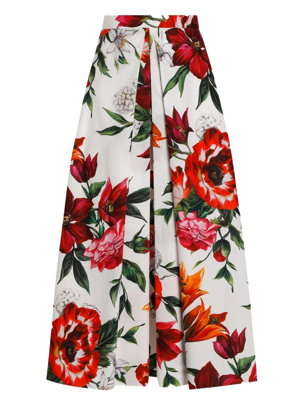 Dolce & Gabbana Multicolor Midi Skirt With All-over Floral Print And Rear Zip Closure In Cotton Woman