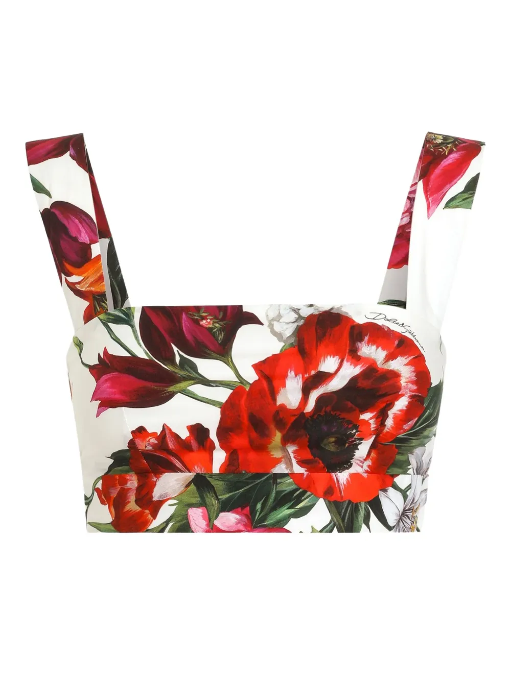 Dolce & Gabbana Multicolor Croped Top With Square Neck And All-over Floral Design In Cotton Woman