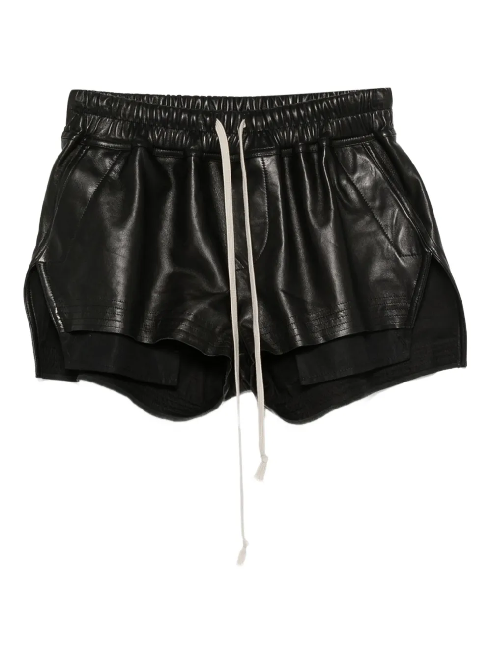 Rick Owens Leather Shorts With Drawstring In Black