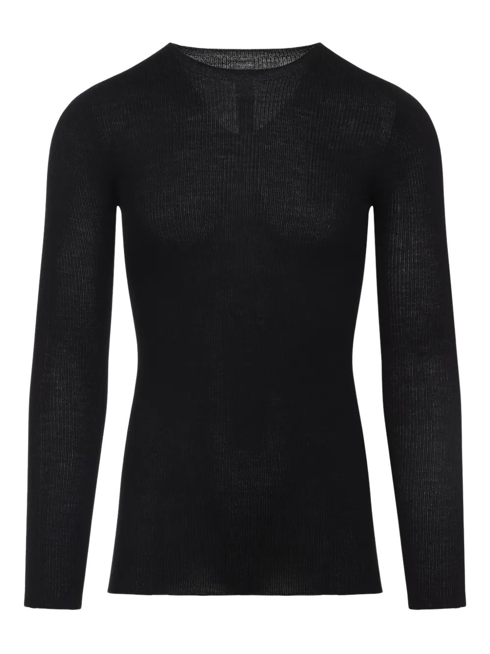 Rick Owens Black Wool Ribbed Round Neck Pullover In Black