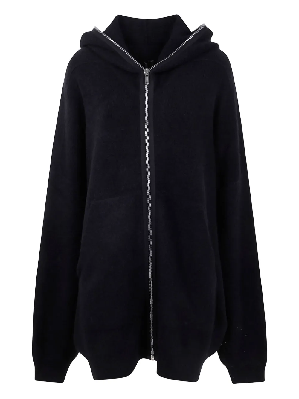 Rick Owens Hooded Knit Sweater Featuring Ribbed Finish In Black