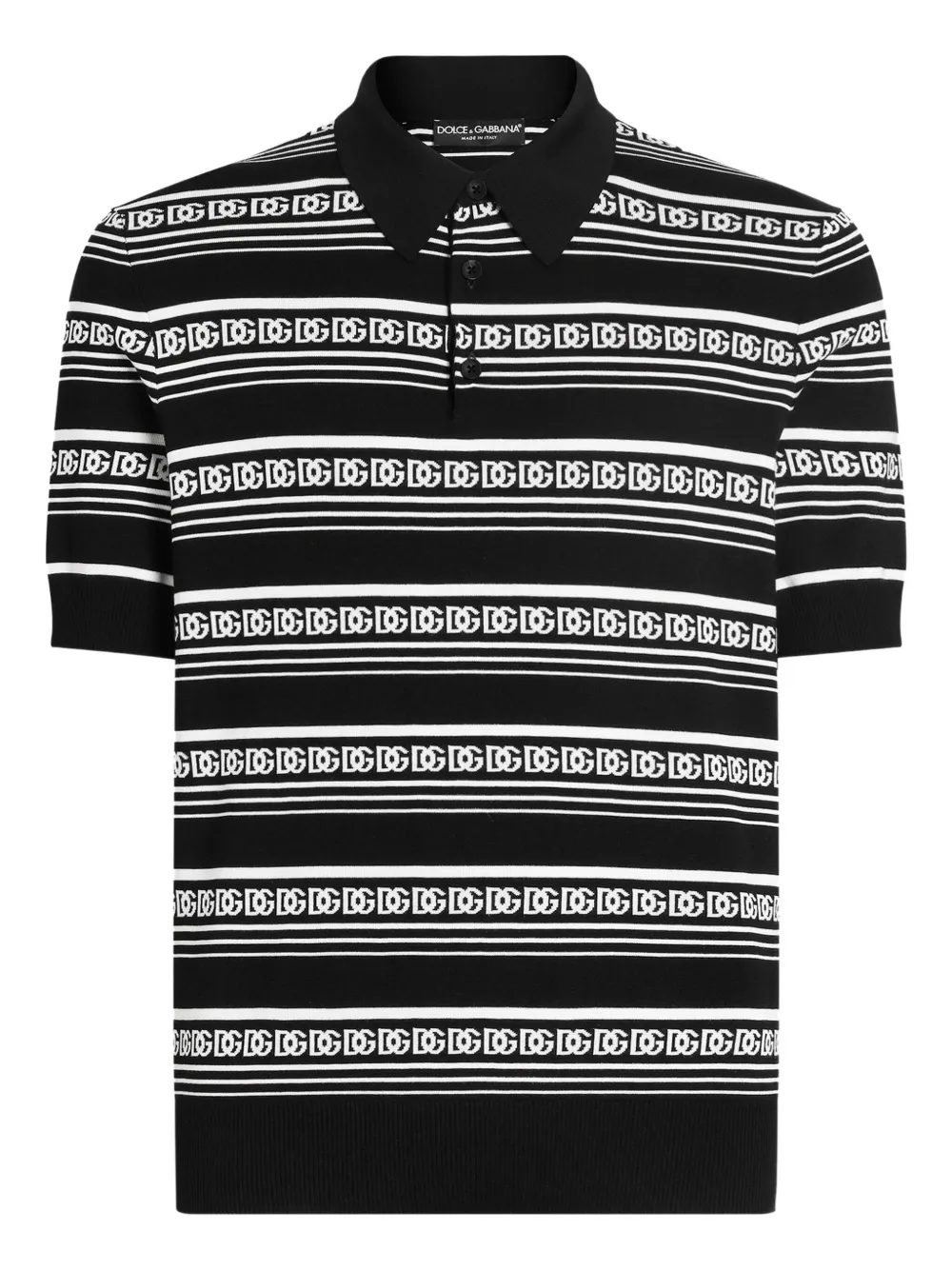 Dolce & Gabbana Knitted Polo Shirt With Short Sleeves In Black