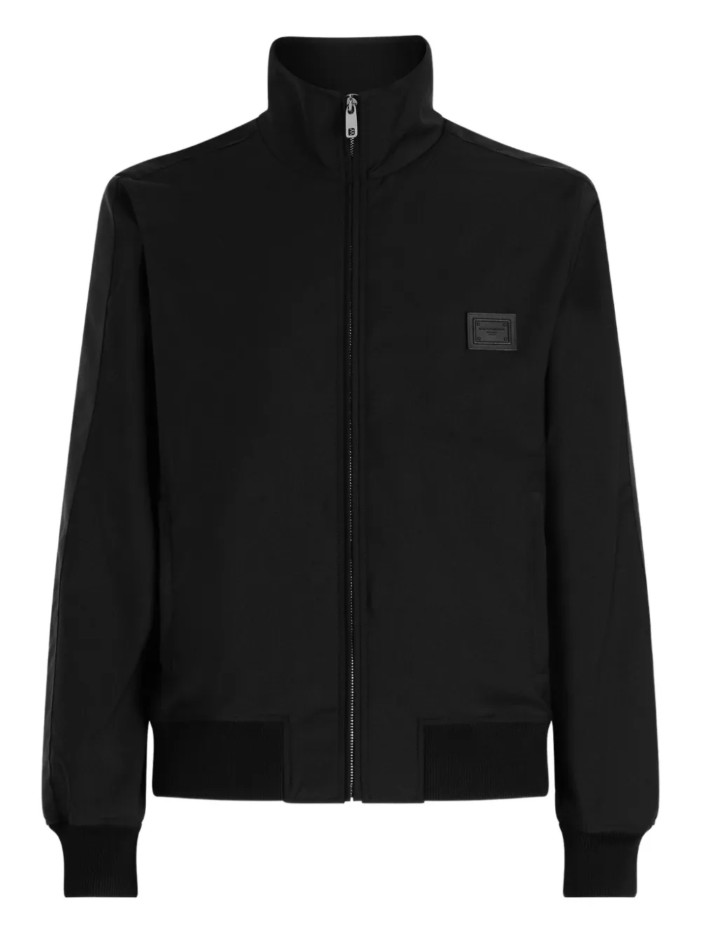 Dolce & Gabbana Zip-up Bomber Jacket With Logo Patch In Black