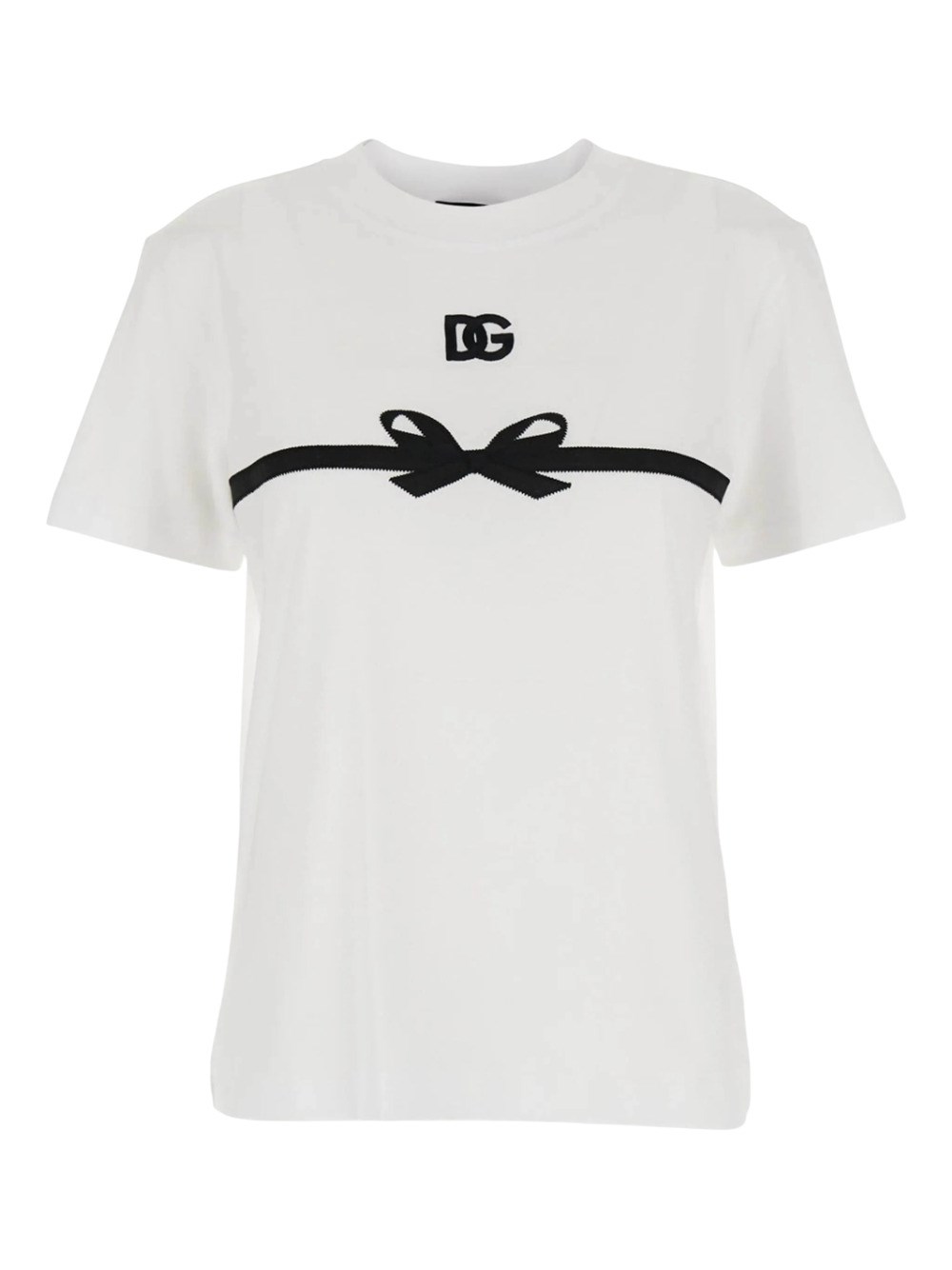 Dolce & Gabbana Embroidered Bow Detail Jersey T-shirt In White