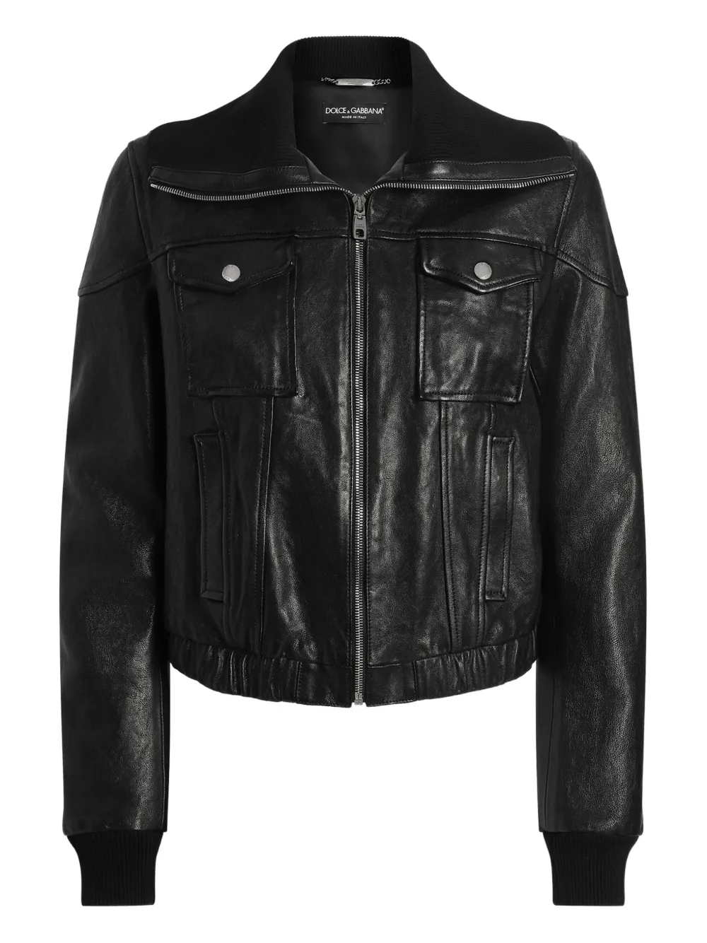 Dolce & Gabbana Bomber Jacket With Elasticated Hem And Wide Collar In Black