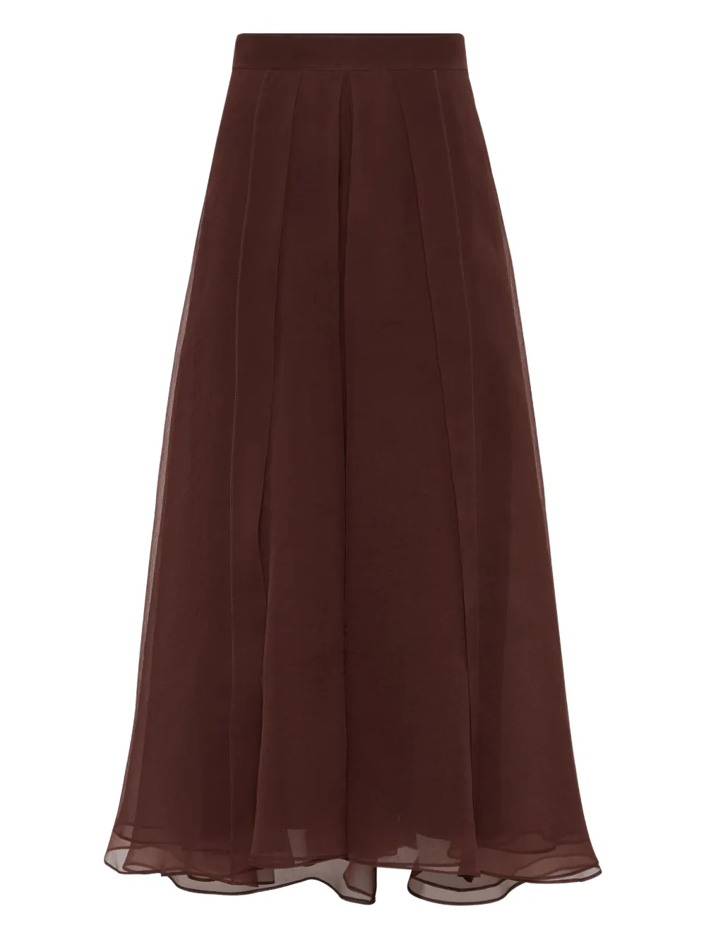 Brunello Cucinelli Flared Silk Skirt Sheer Overlay In Multi