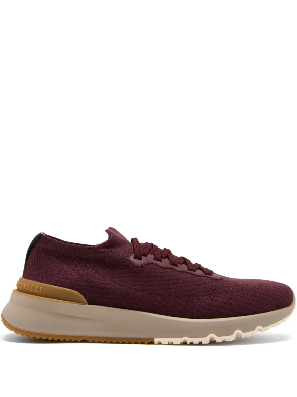 Brunello Cucinelli Men Burgundy Knit And Leather Runners In Burgundy