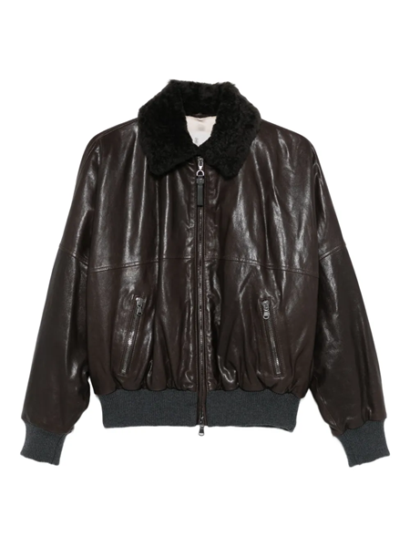 brunello cucinelli Giacca in pelle con collo in shearling su