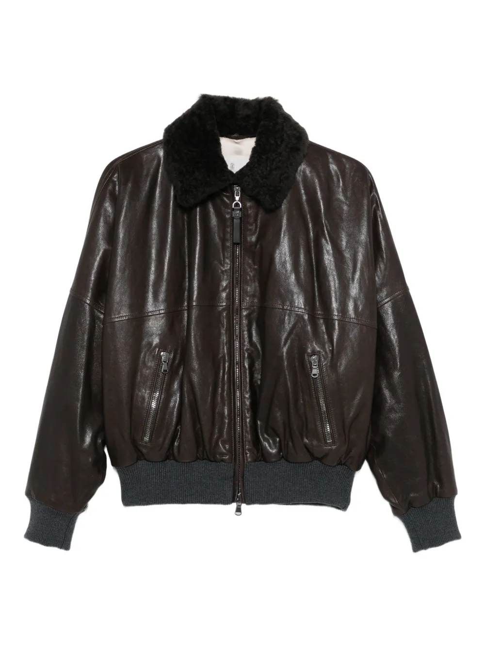 Brunello Cucinelli Leather Jacket In Brown