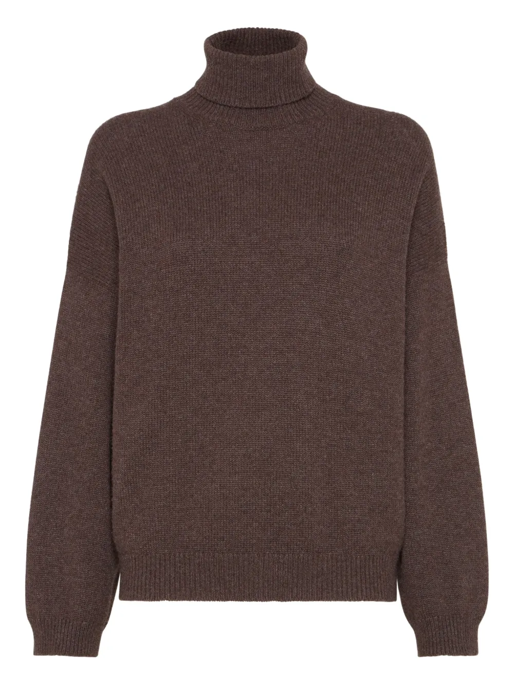 Brunello Cucinelli Ribbed Cashmere Turtleneck Sweater With Long Sleeves In Brown