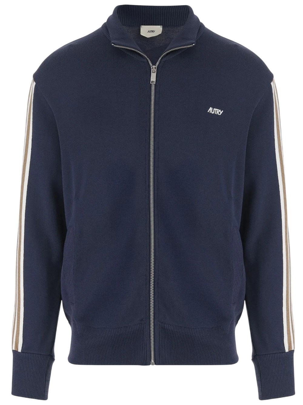 Autry Embroidered High Neck Jacket With Ribbed Cuffs In Blue