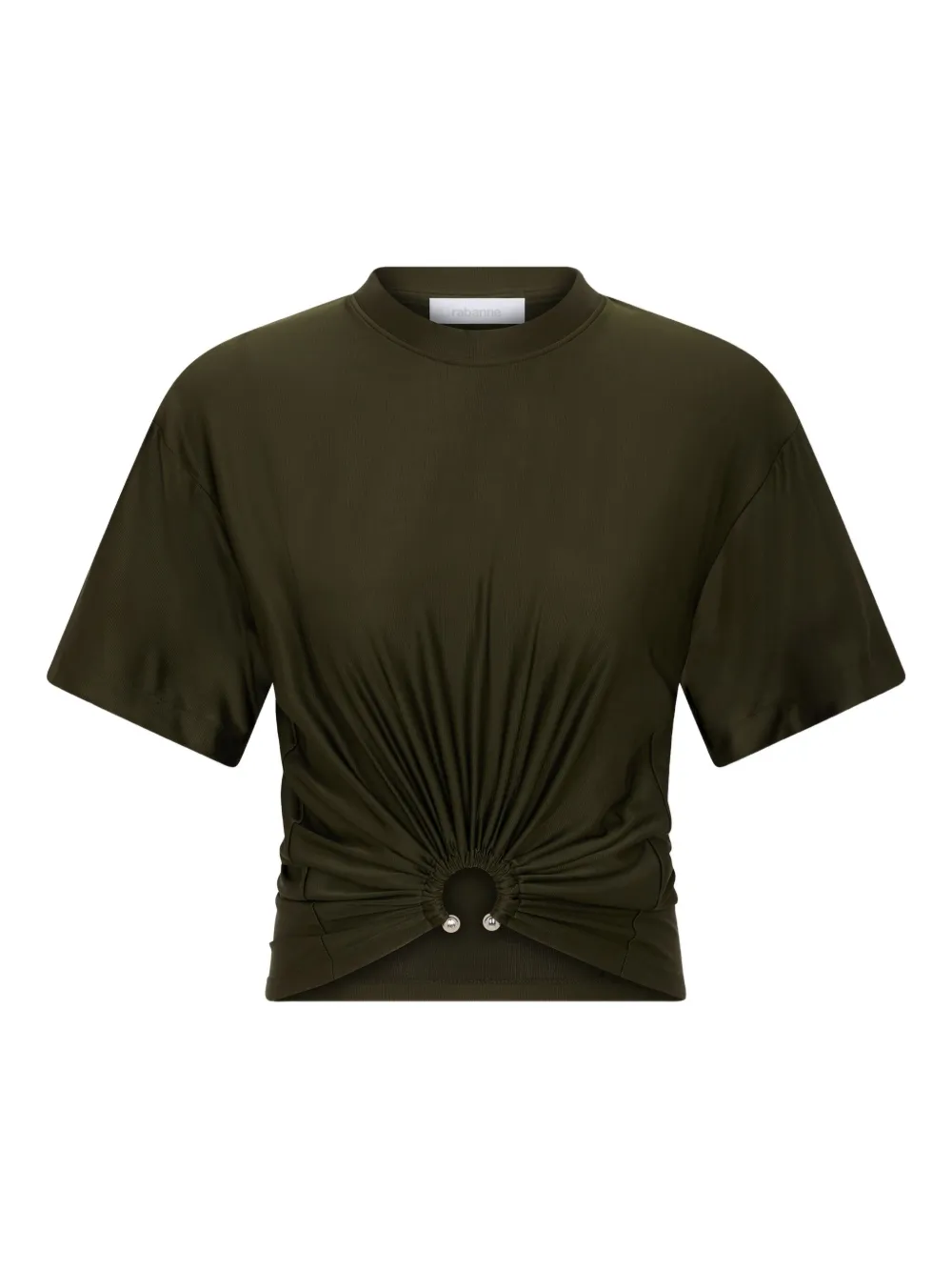 Rabanne Embellished Gathered Satin-jersey T-shirt In Green