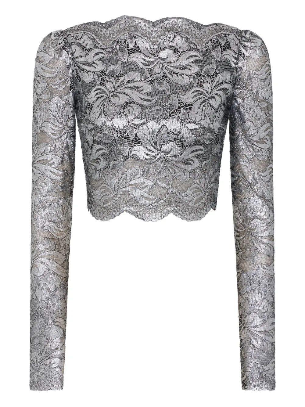 Rabanne Cropped Lace Top In Black Silver In Silver