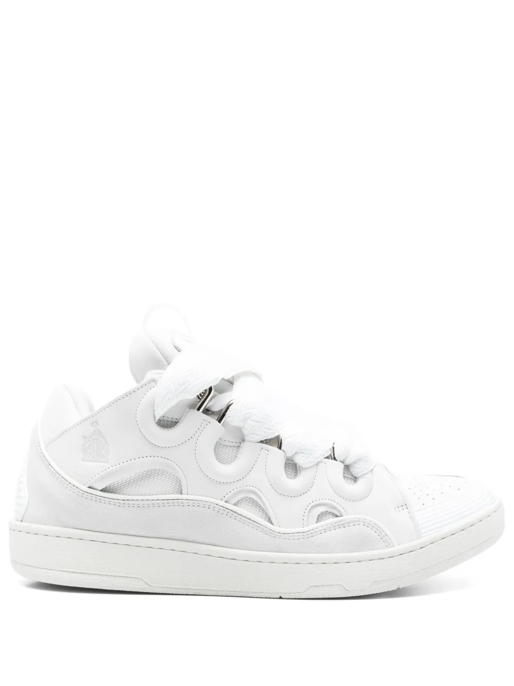 Lanvin Unisex Leather Curb Sneakers With Glitter Effect In White