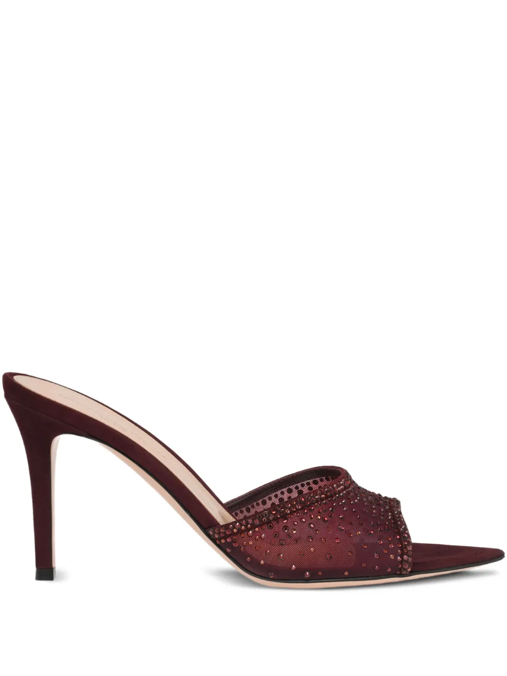 Gianvito Rossi Burgundy Suede Slippers With Transparent Mesh Overlay In Multi