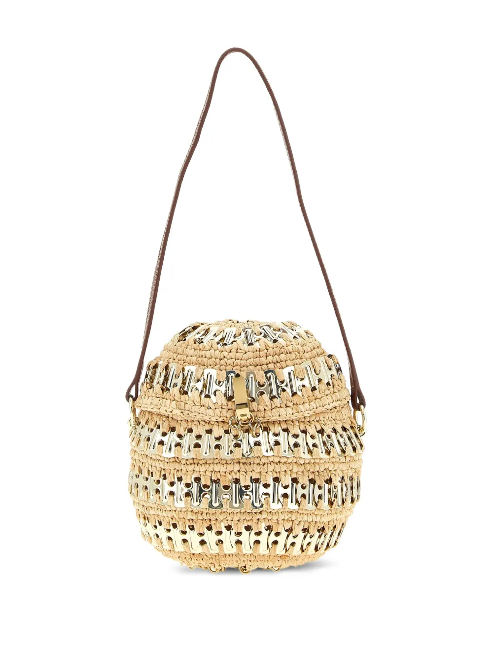 Rabanne 1969 Metal-disc Raffia Ball Handbag In Nude
