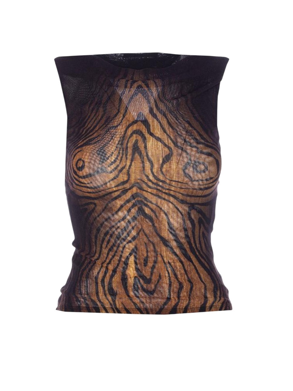 Jean Paul Gaultier Wood-print Sleeveless Top In Black