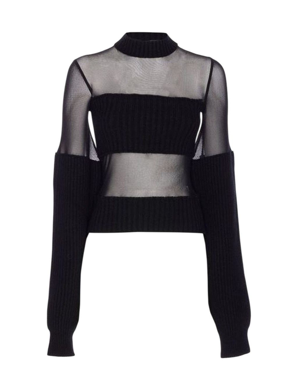 Jean Paul Gaultier Lambswool Ribbed Mesh Cut Out Sweater In Black