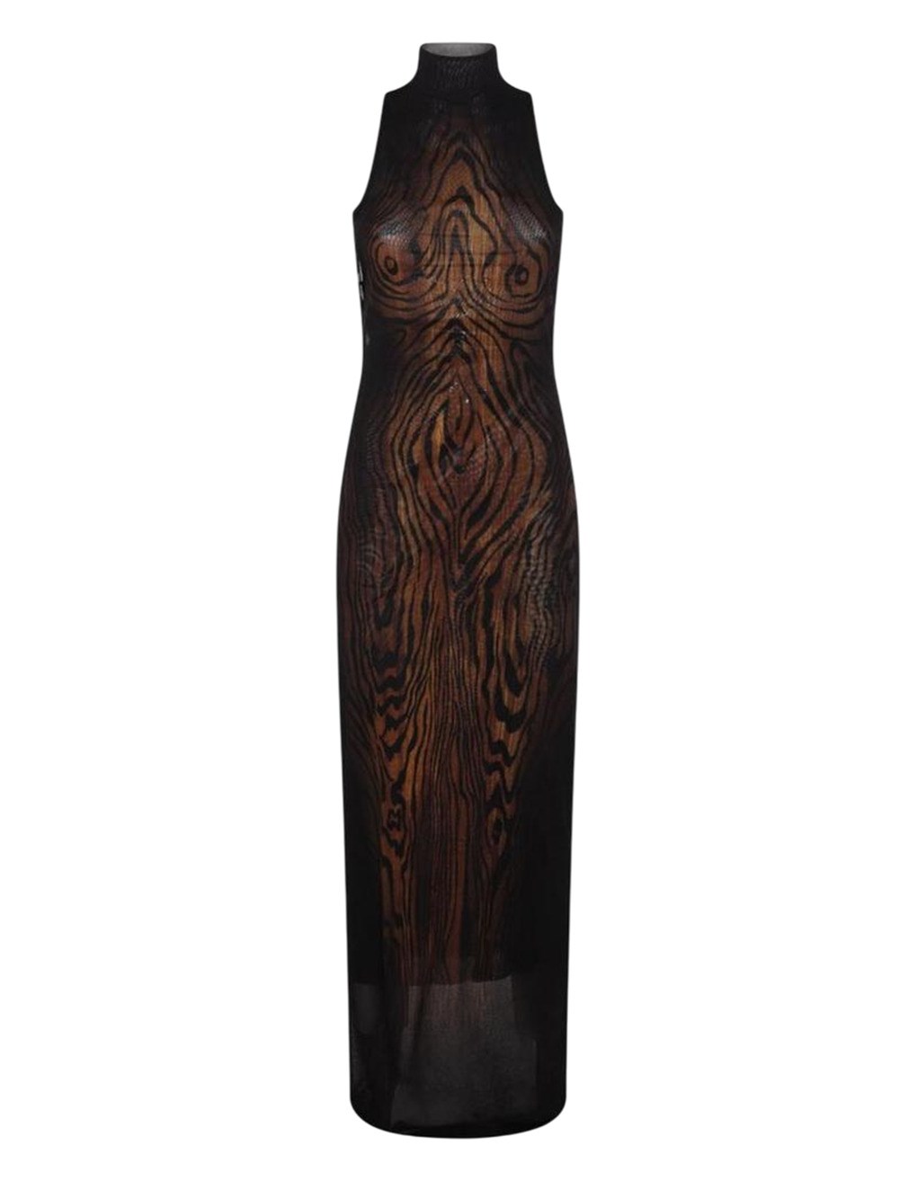 Jean Paul Gaultier Women Long Dress Double Layer Printed Wood In Brown