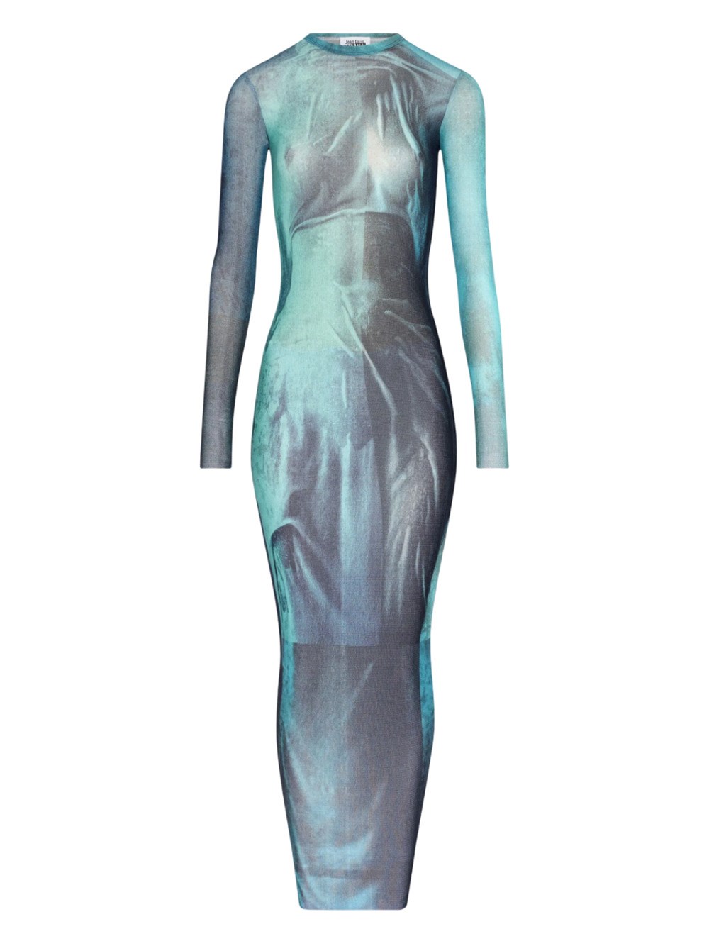 Jean Paul Gaultier Printed Long-sleeved Midi Dress In Blue