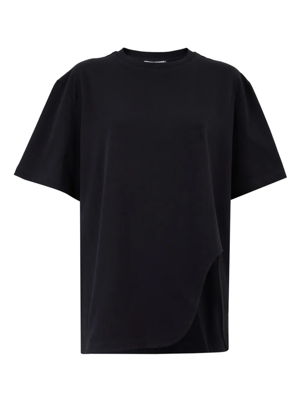 Attico Asymmetric Oversized Round Neck Short Sleeve Top In Black
