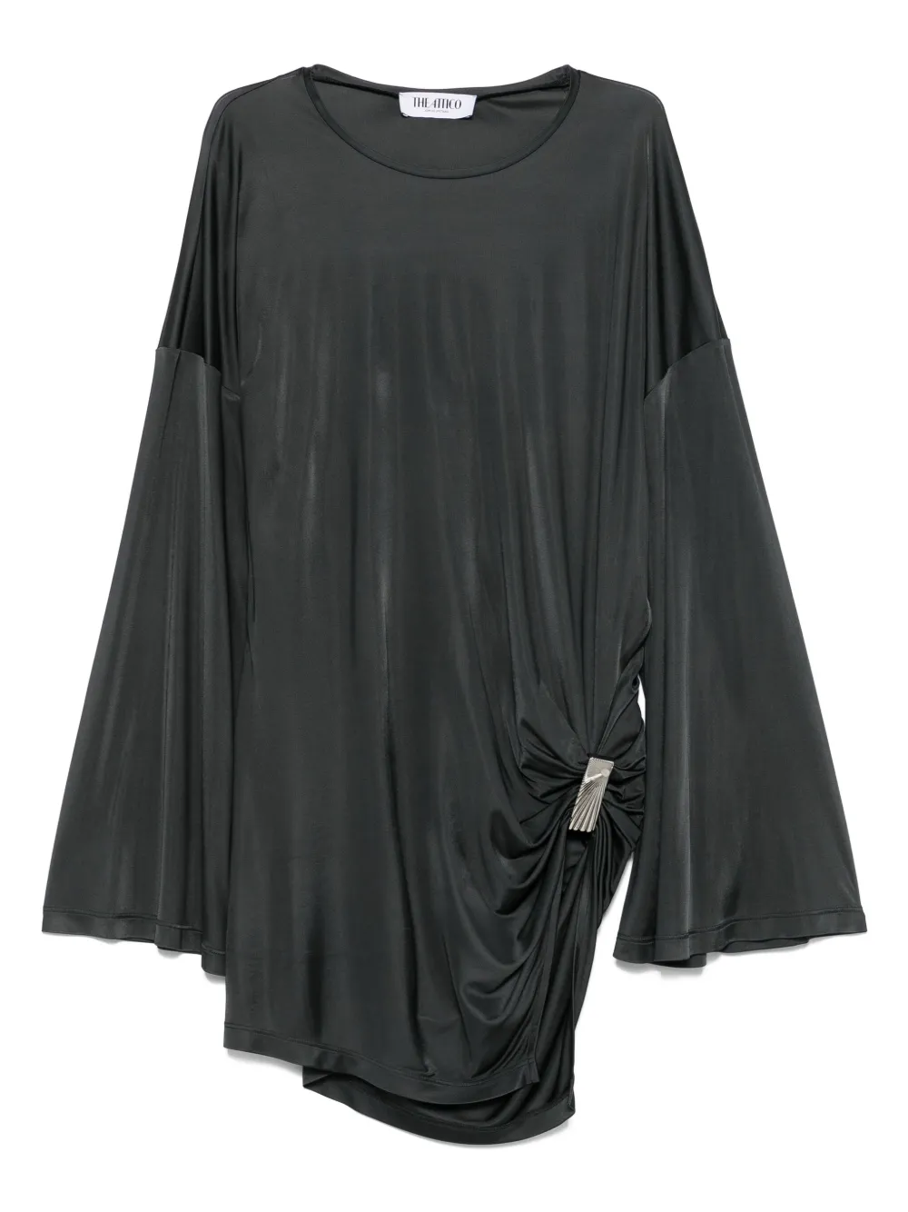 Attico Asymmetrical Dress With Draped Bell Sleeves In Gray