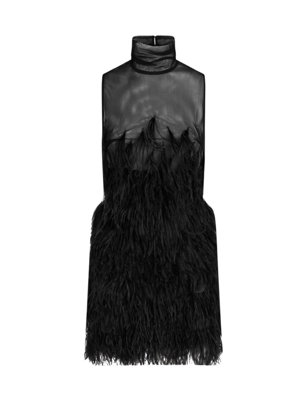 Attico Feather-embroidered Tulle Mini Dress In Black