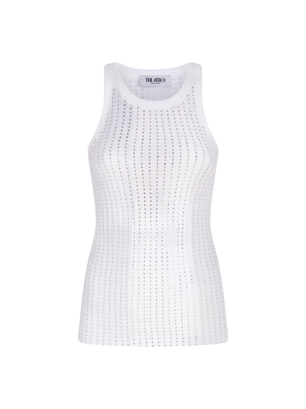 Attico Crew Neck Perforated Ribbed Sleeveless Tank Top In White