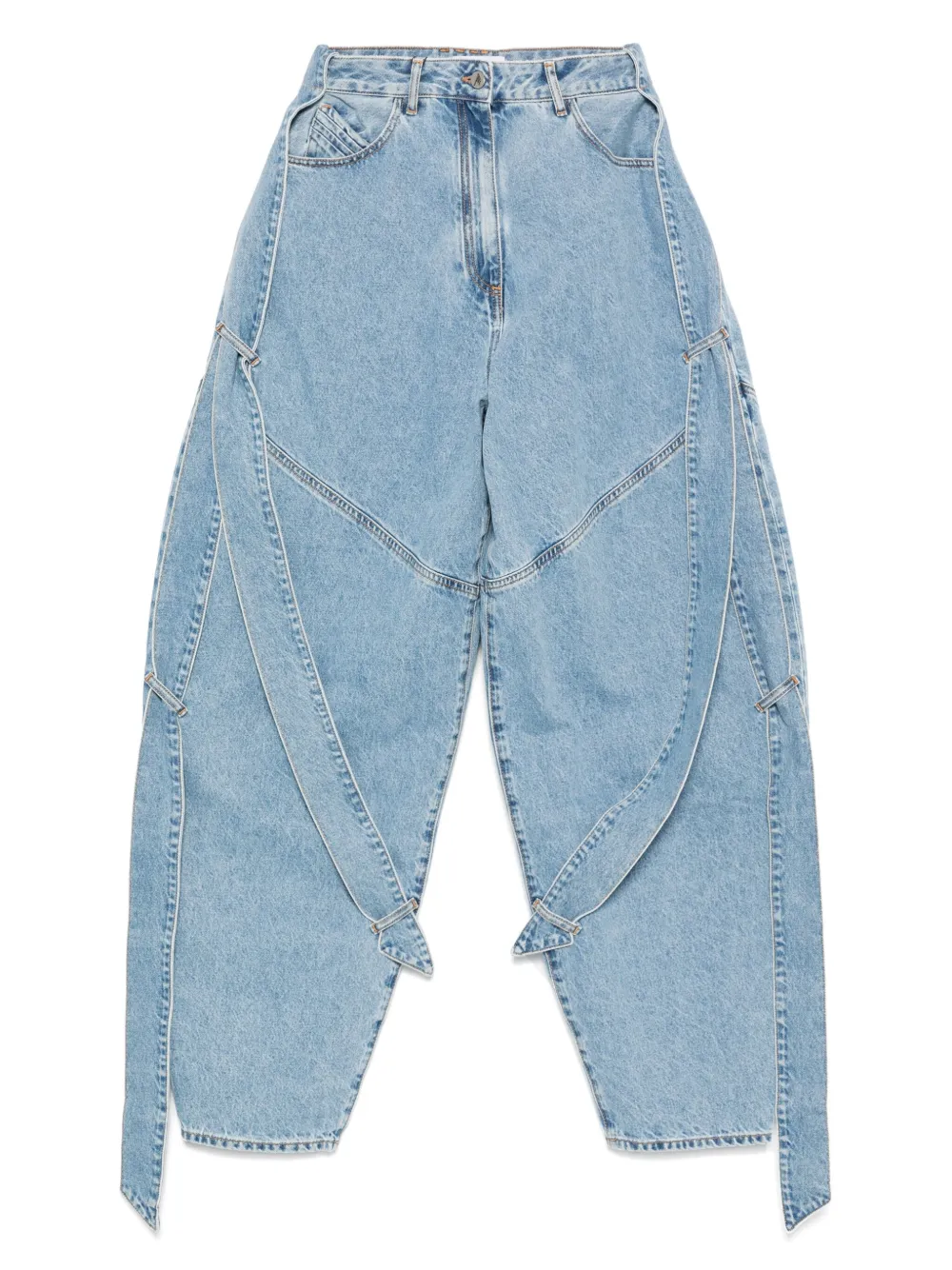 Attico Wide Jeans With Ribbons And Unique Seams In Blue