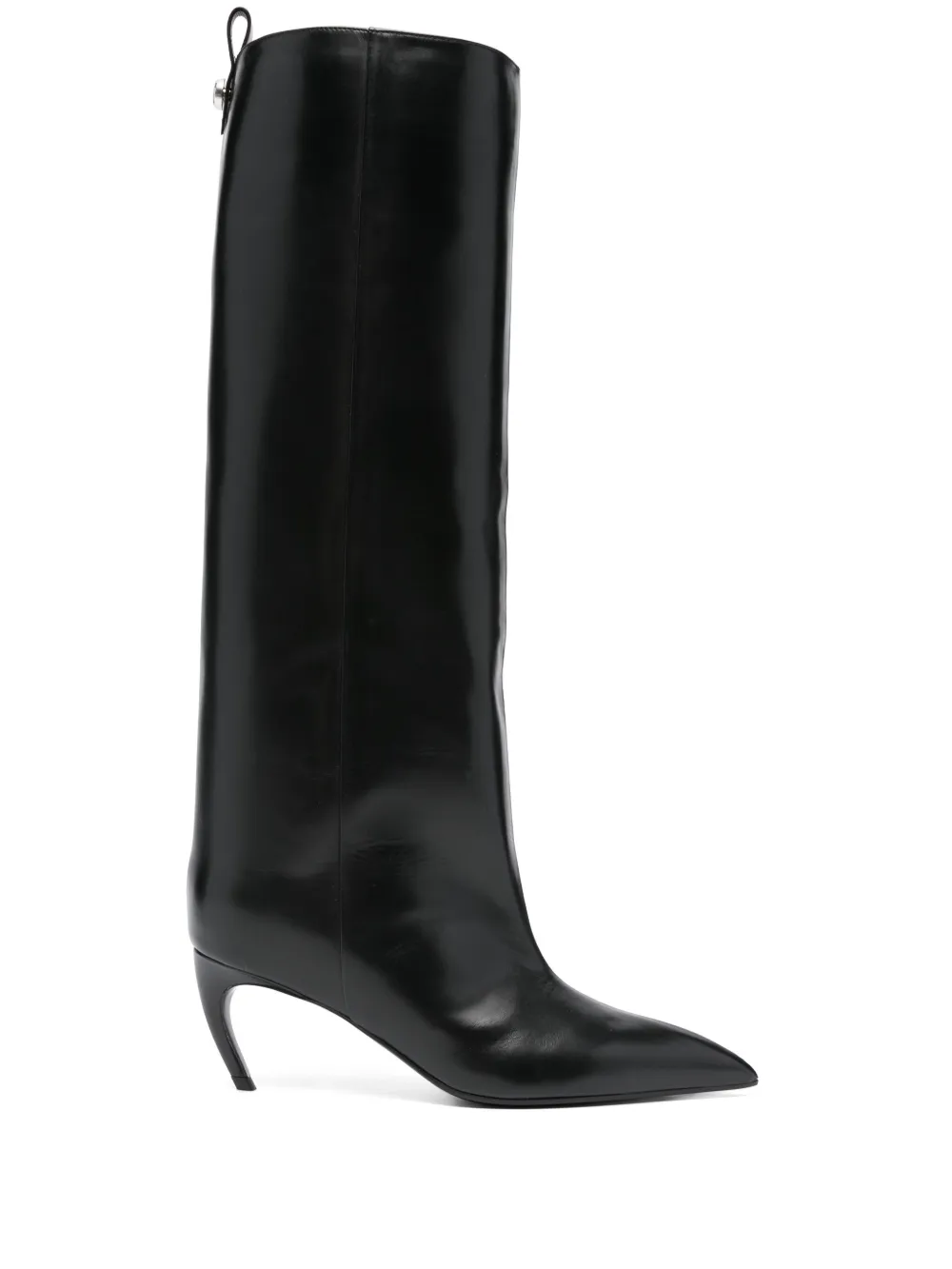 Attico Leather High Shaft Ankle Boots With Pointed Toe In Black