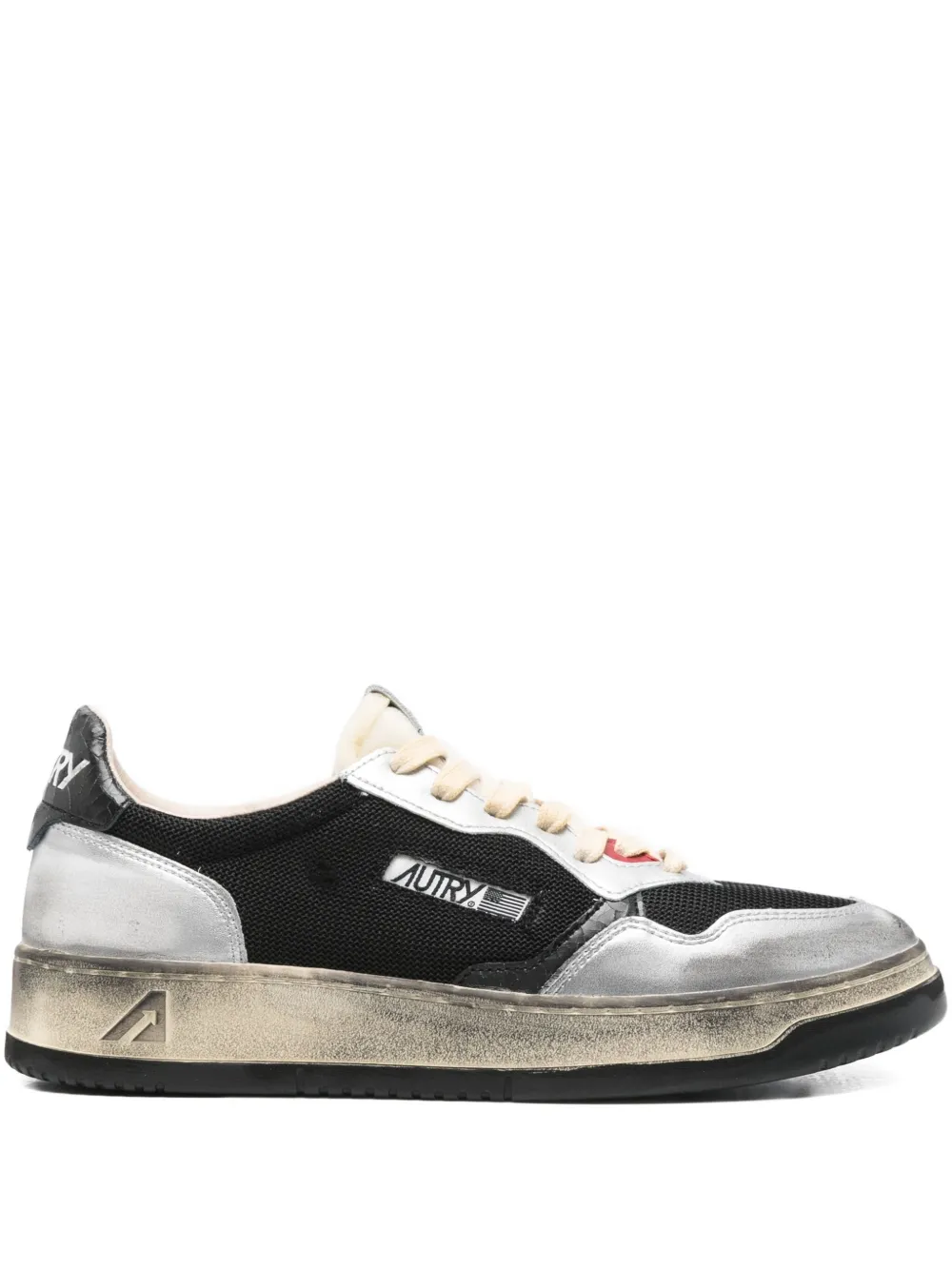 Autry Leather Low Top Sneakers With Laminated Inserts In Black