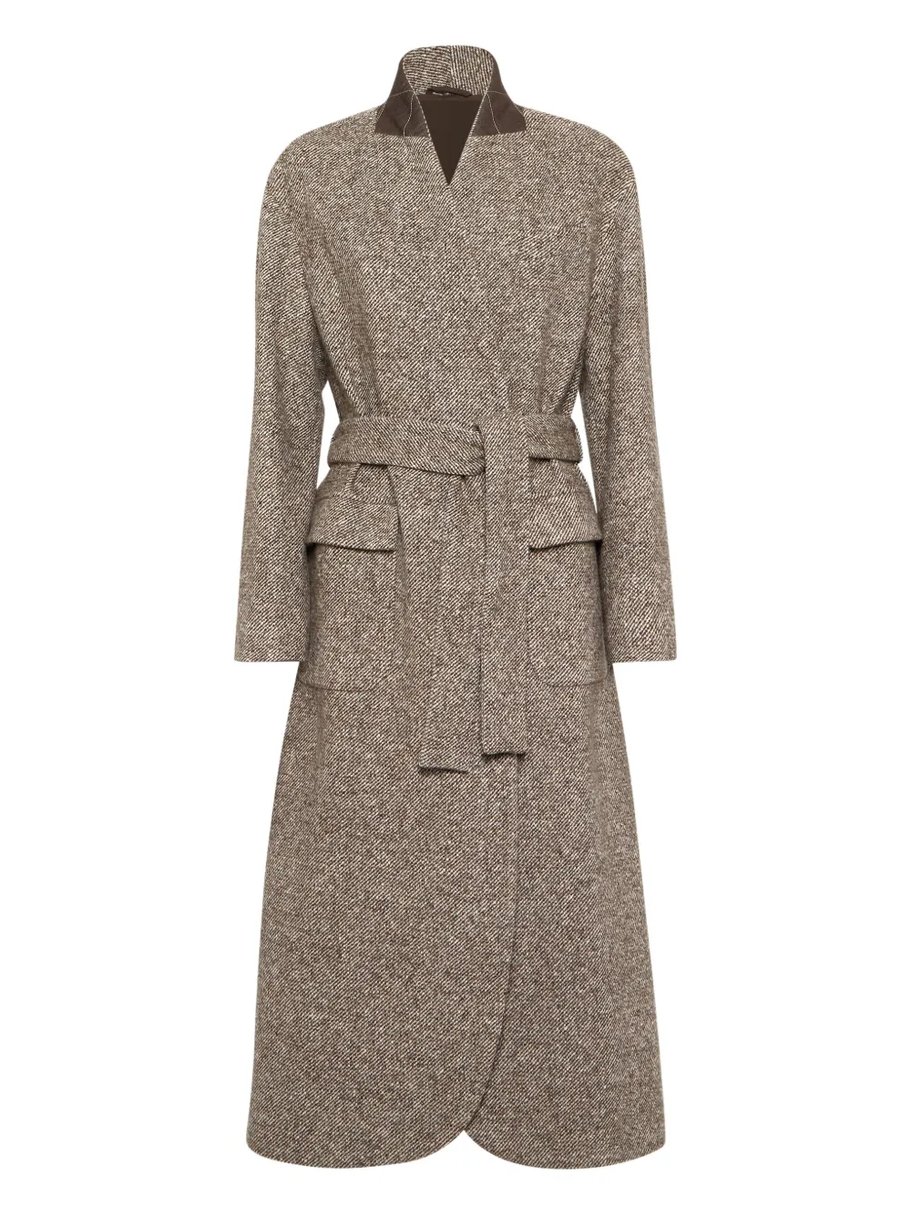 Brunello Cucinelli Coat Wrap Belted Notched Lapel In Brown