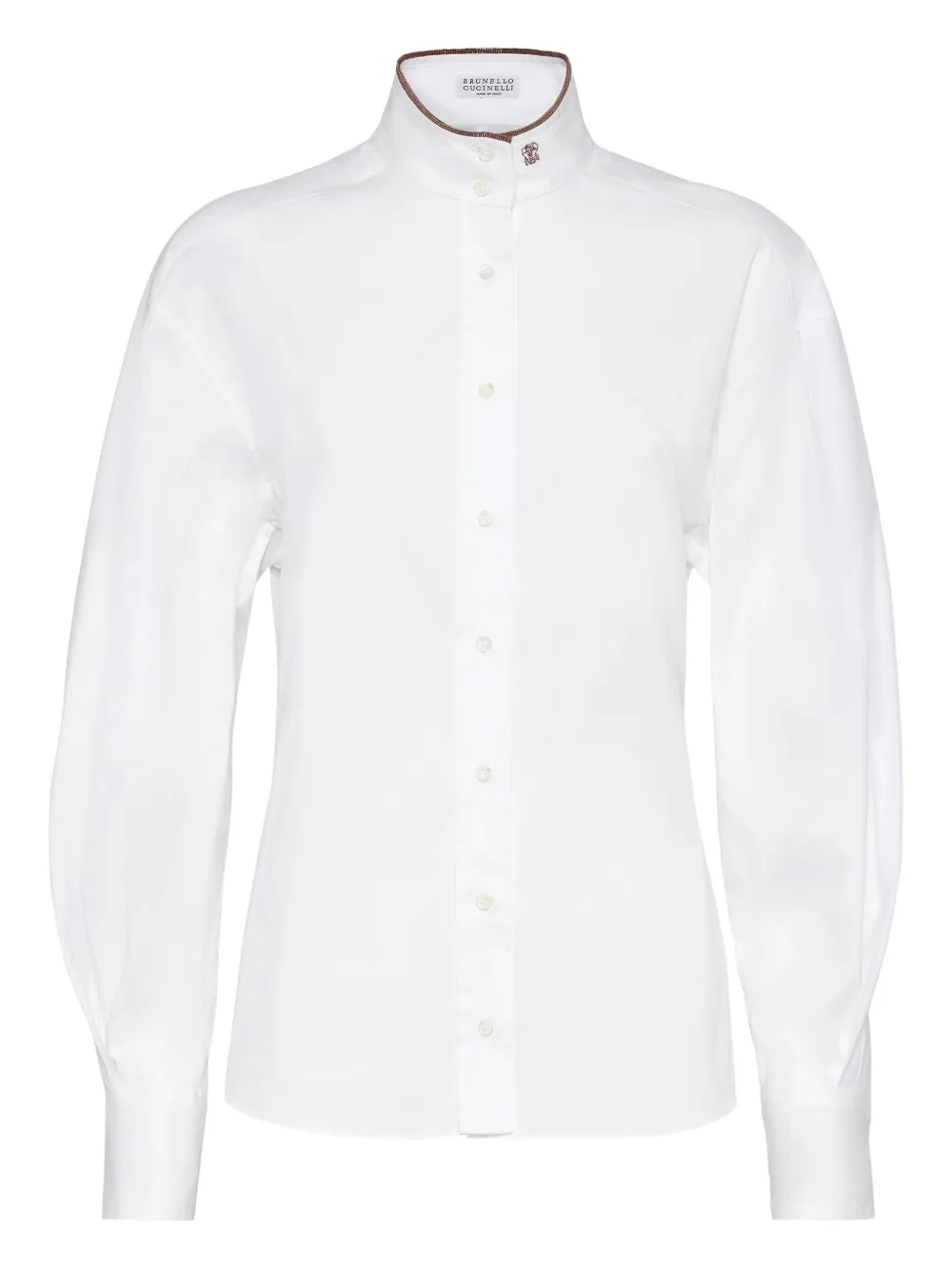 Brunello Cucinelli Stretch Cotton Poplin Shirt With Shiny Collar Detail Clothing In White