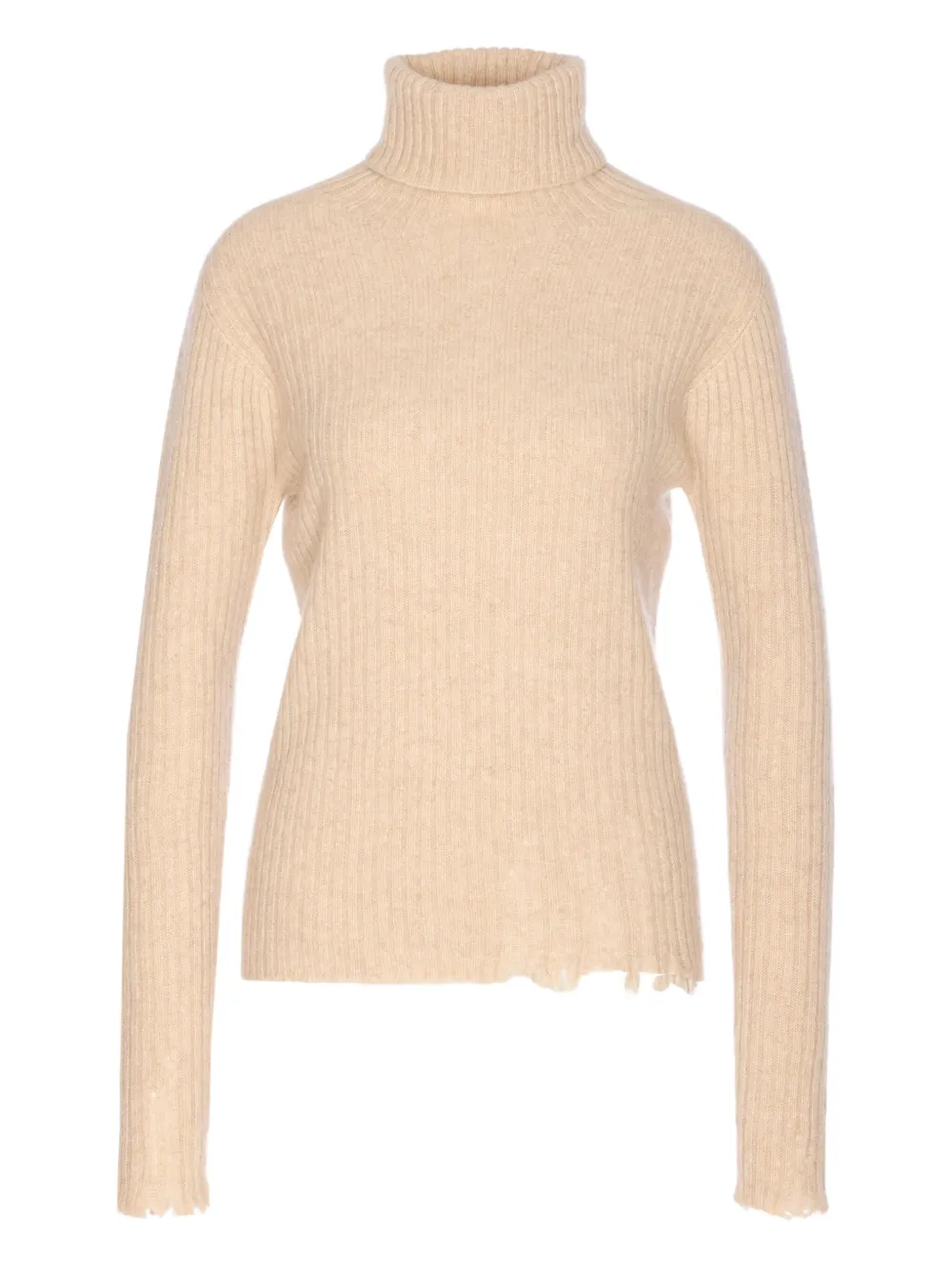 Uma Wang High Neck Turtleneck Knitwear With Distressed Ribbed Texture In Neutral