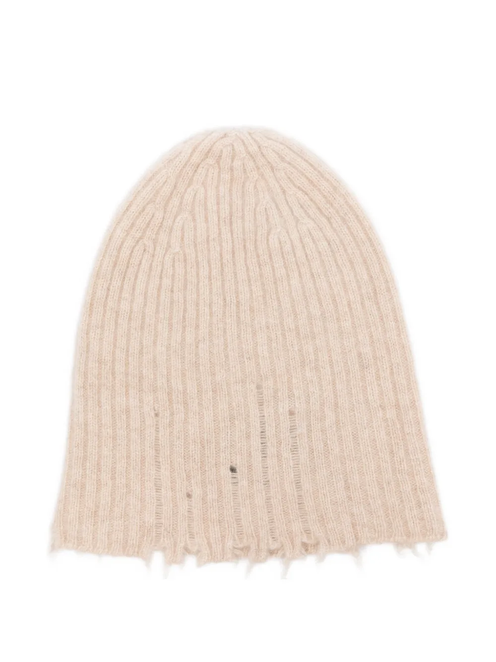 Uma Wang Ribbed Frayed Beanie Hat In Nude