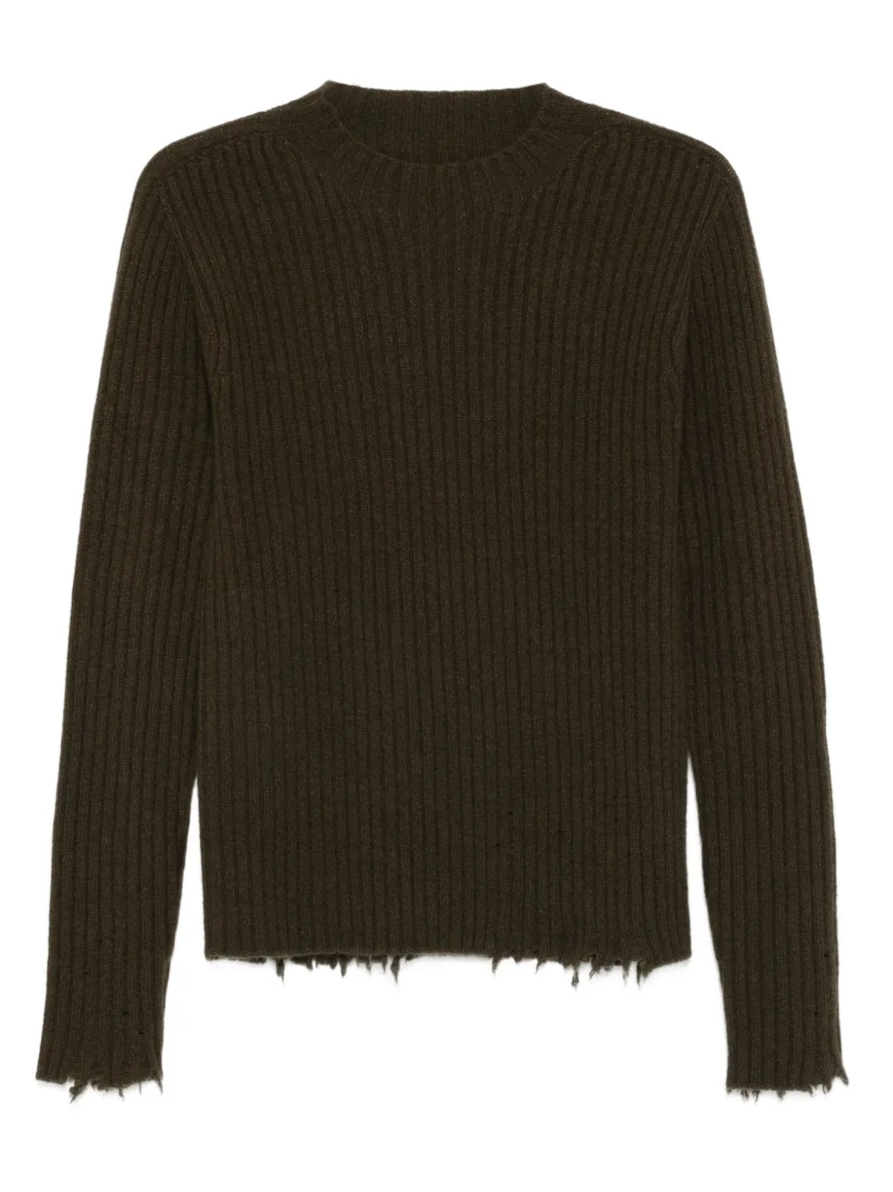 Uma Wang Ribbed Crewneck Knitwear Frayed Edges In Brown