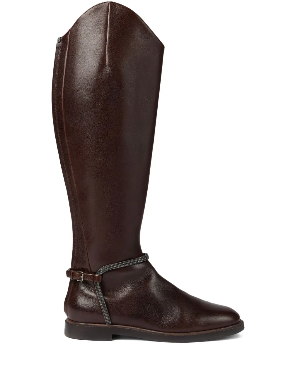 Brunello Cucinelli Women Classic Leather Boot With Precious Spurs In Brown