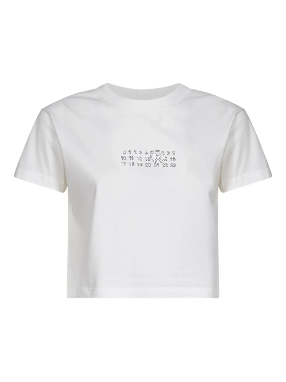Mm6 Maison Margiela White Jersey Cropped Numeric Signature T-shirt In White