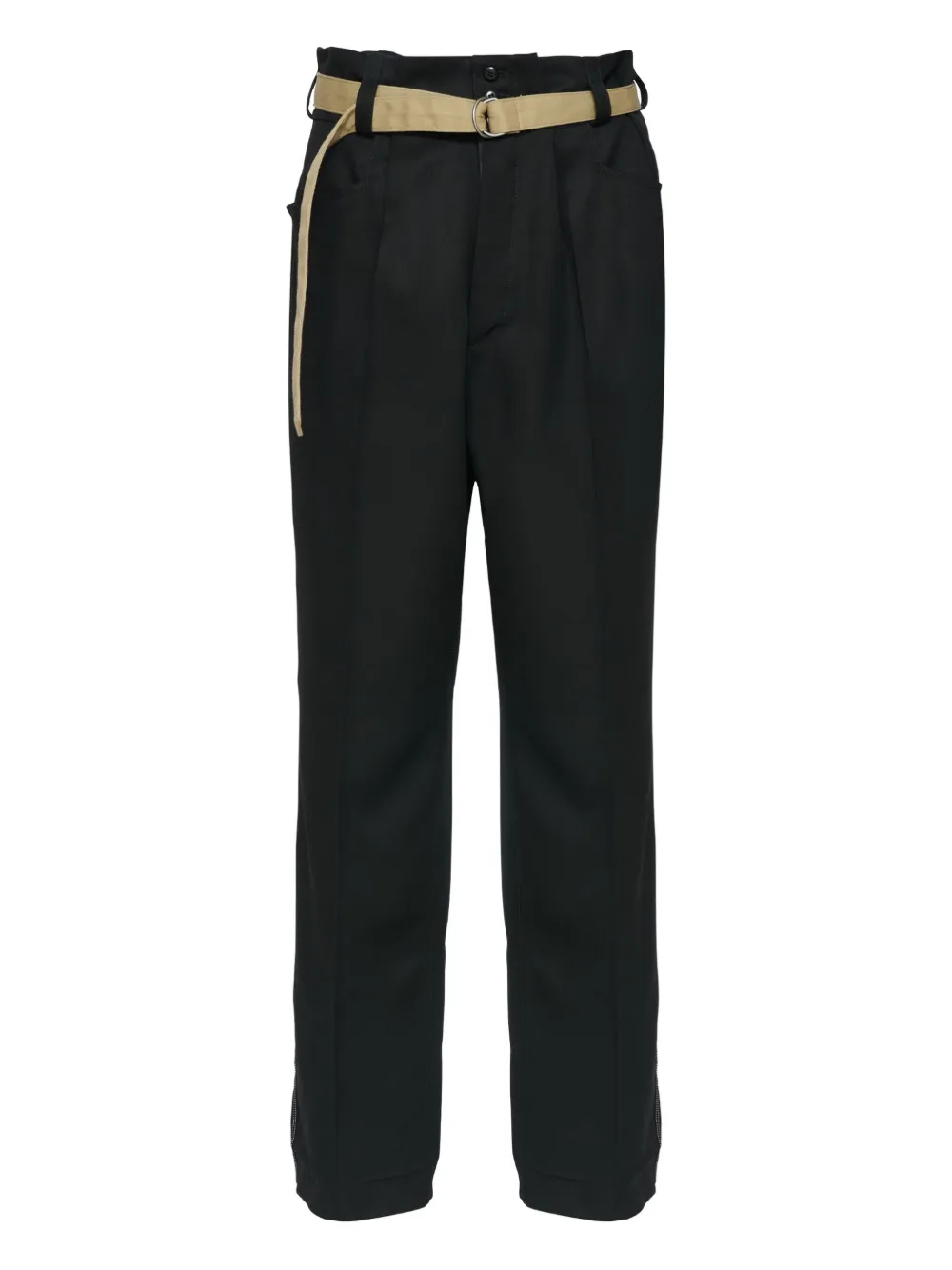 Maison Margiela High-waisted Pants With Pleats And Stylish Belt In Black