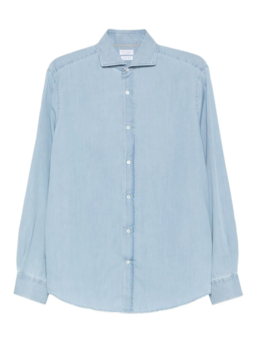 Brunello Cucinelli Denim Shirt With Long Sleeves And Curved Hem In Blue