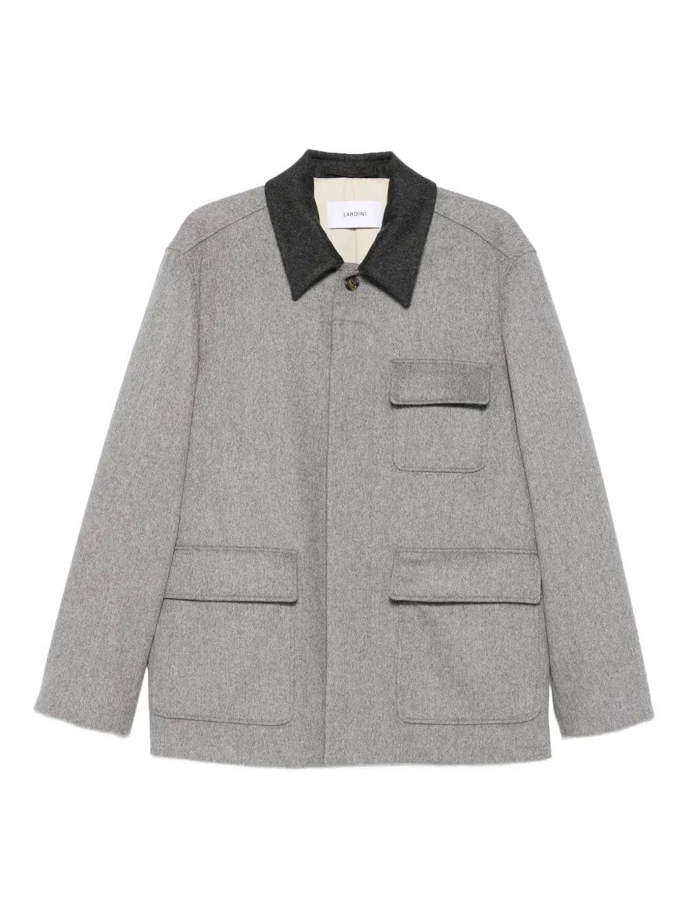 Lardini Wool Shirt Jacket With Contrasting Collar In Gray