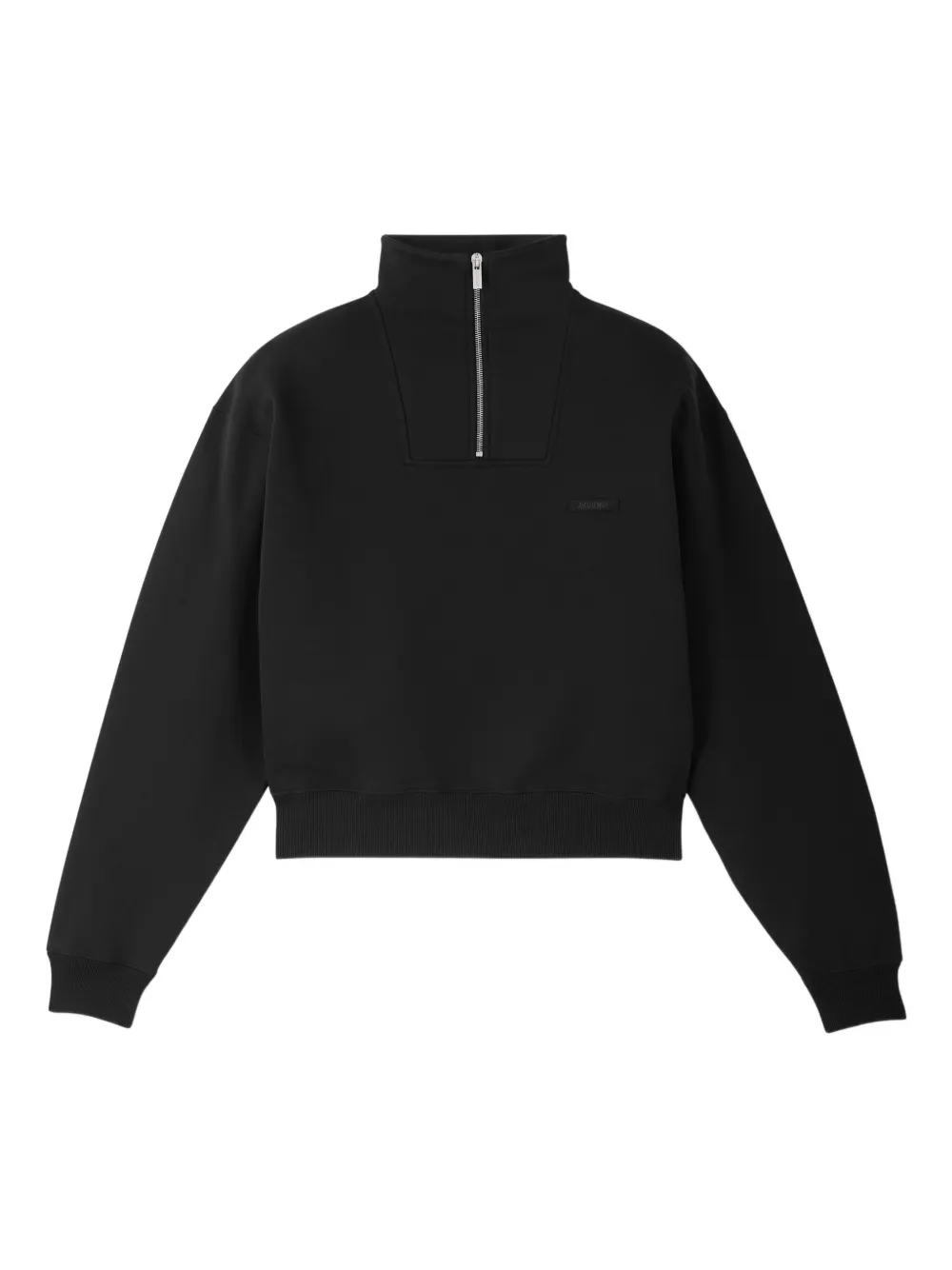 Jacquemus High Collar Cotton Fleece Sweatshirt With Grosgrain Detail In Black