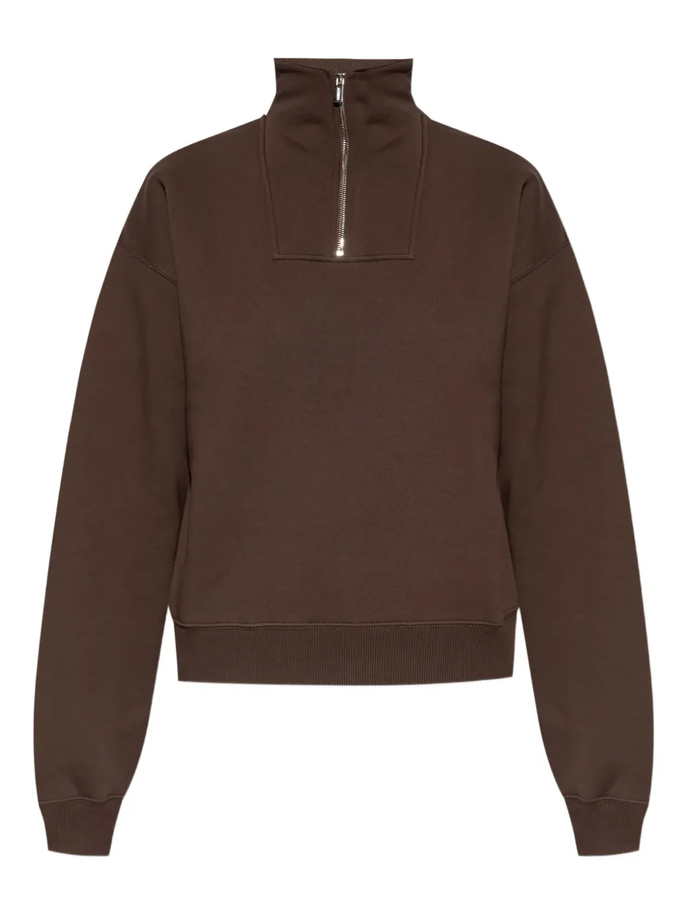 Jacquemus Chunky Ribbed Trucker Sweatshirt With High Neck In Brown