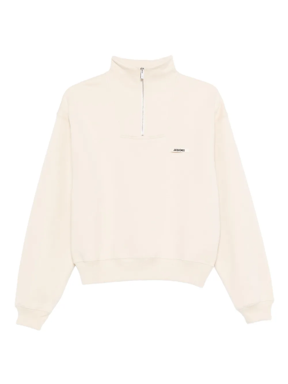 Jacquemus Cotton Fleece Sweatshirt With High Collar And Grosgrain Detail In Nude