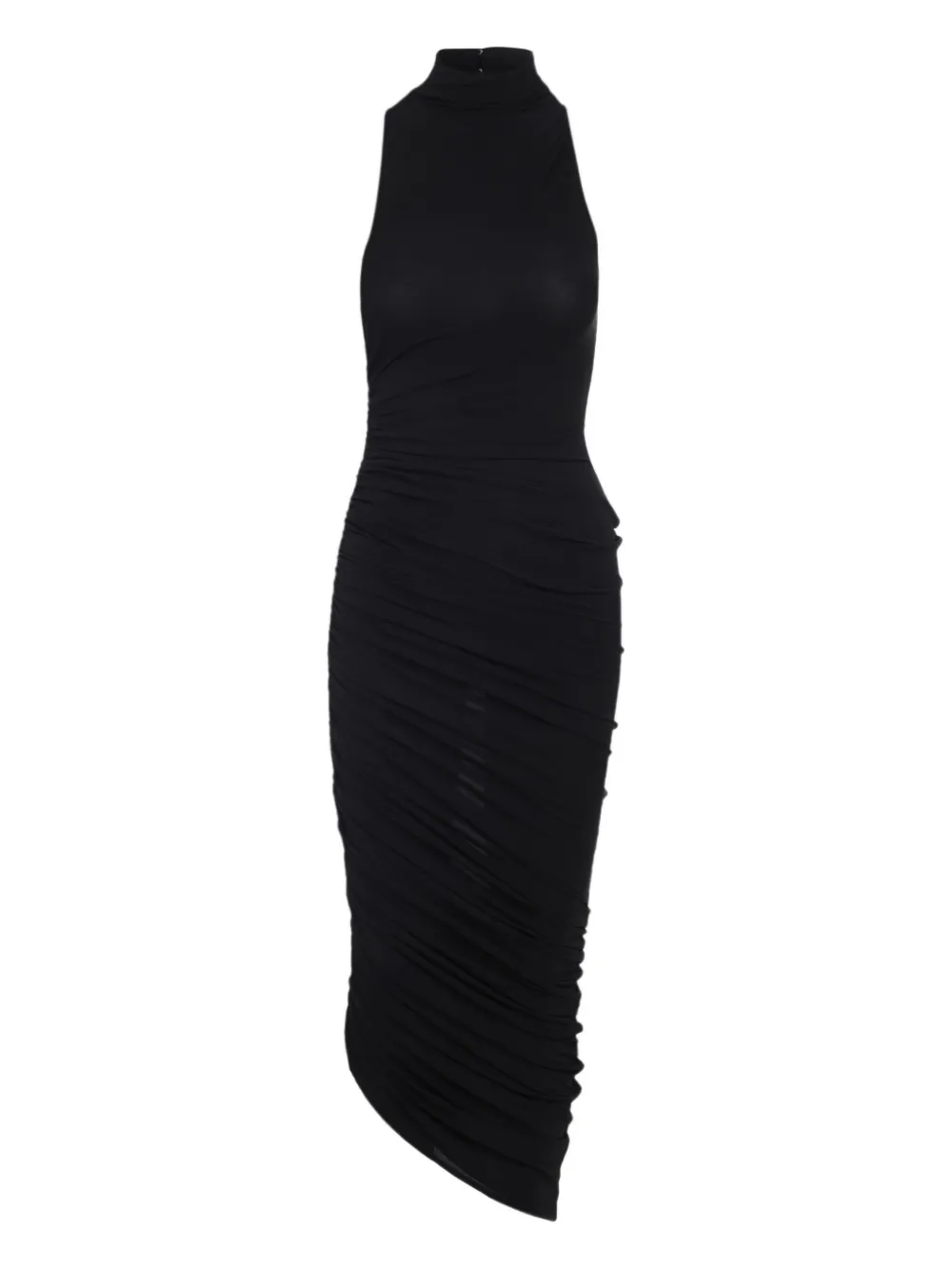 Jacquemus The Piazza Asymmetric Gathered Stretch-jersey Turtleneck Dress In Black