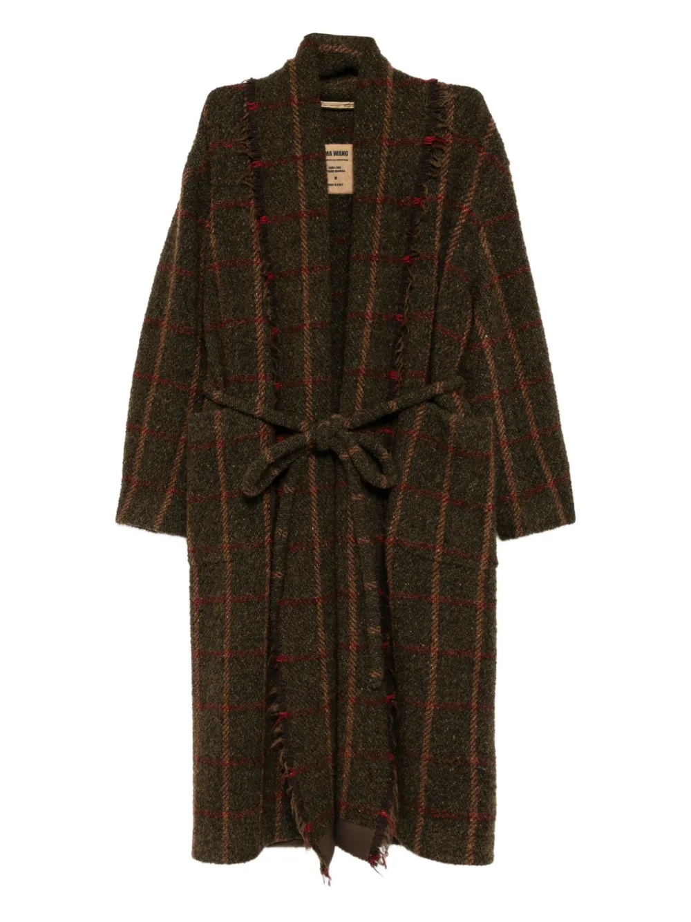 Uma Wang Waist Belted Checked Pattern Long Sleeves Coat In Green